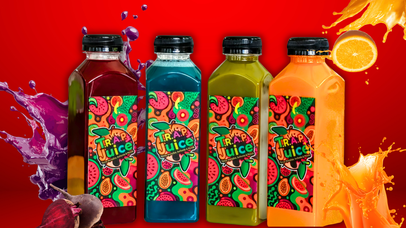 Trap Juice & Co. cold-pressed juice bottle lineup